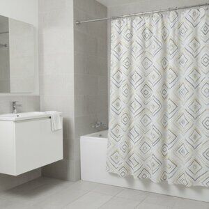 Comfort Bay Textured Fabric Shower Curtain 72” x 72” Geometric Neutral Design